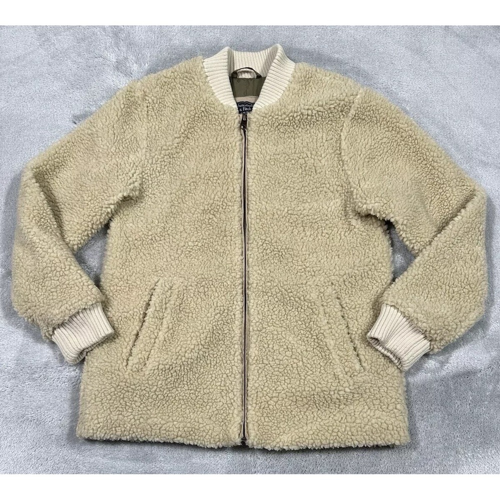 Abercrombie & Fitch Jacket Womens Small‎ Beige Natural Sherpa Teddy Bomber Coat